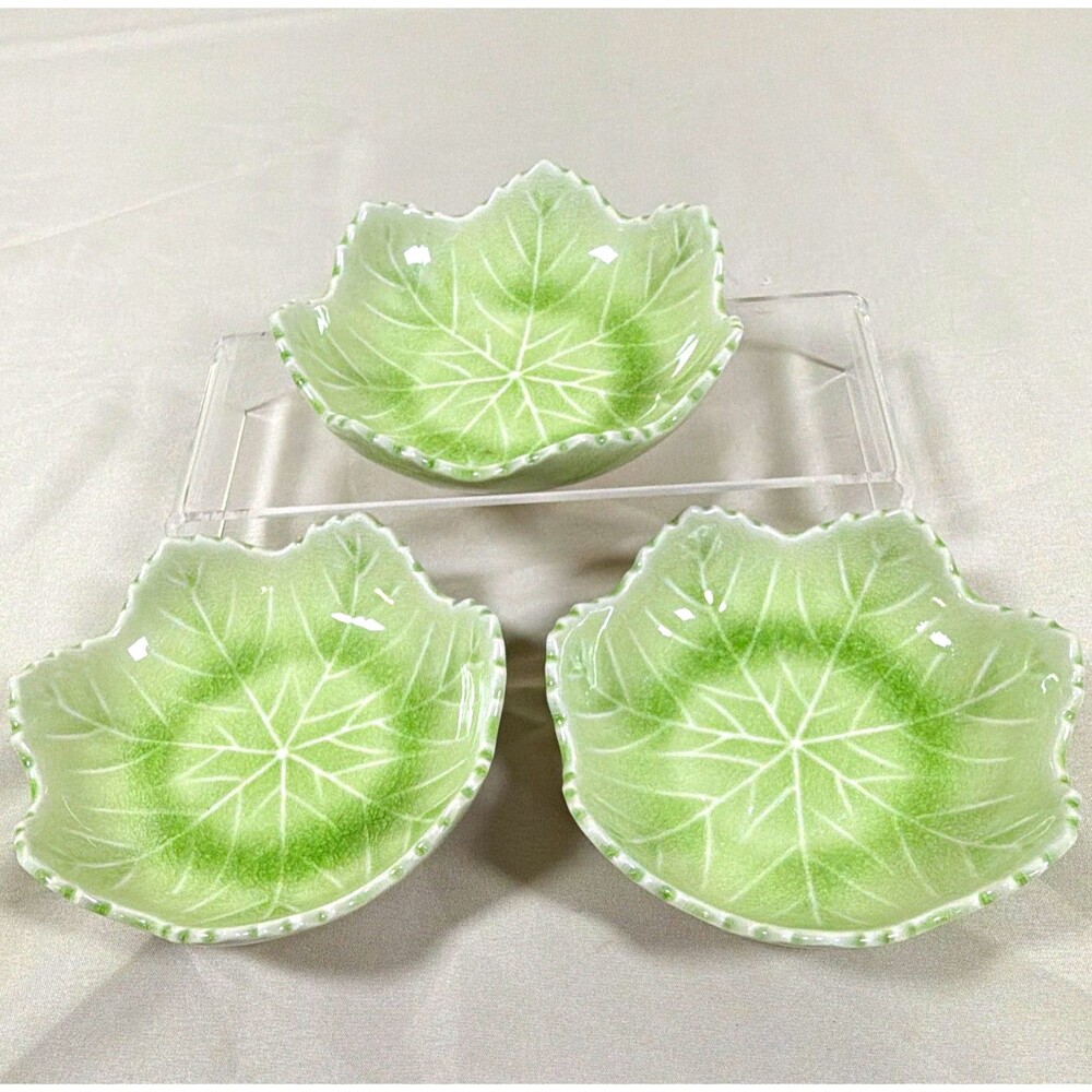 Star Provisions Green Leaf Bowls Set of 3 Ceramic Condiment Dishes
